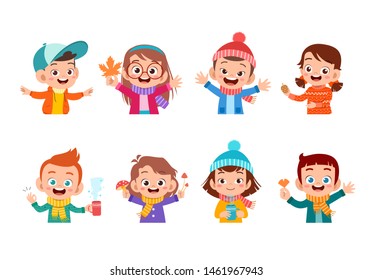 happy kids autumn vector illustration