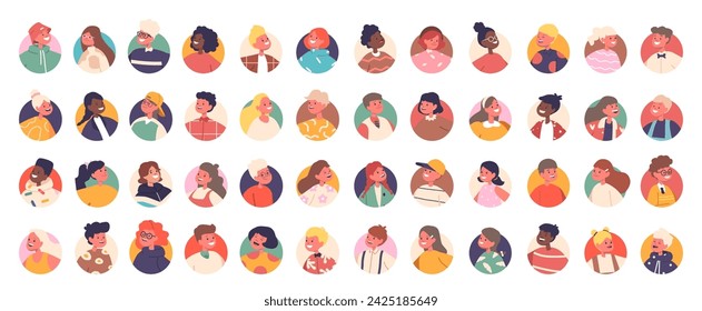 Happy Kids Avatars Set. Diverse, Lively Baby Characters With Colorful Outfits And Expressive Faces, Vector Illustration