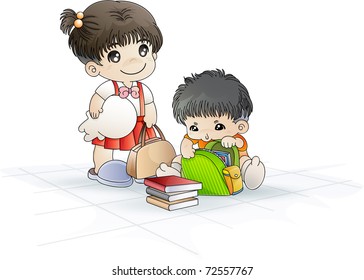 Happy kids  for back to school over white background