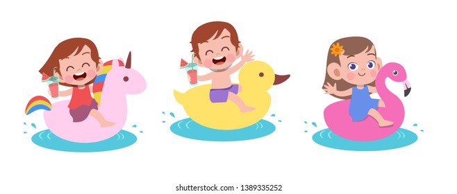 happy kids beach holiday vector illustration isolated