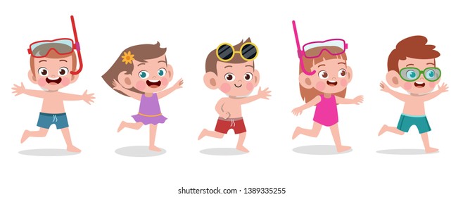 happy kids beach holiday vector illustration isolated