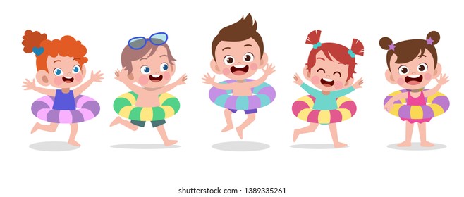 happy kids beach holiday vector illustration isolated