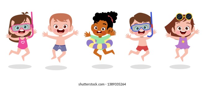 happy kids beach holiday vector illustration isolated