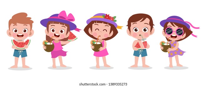 happy kids beach holiday vector illustration isolated