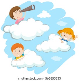 Happy kids behind the clouds illustration