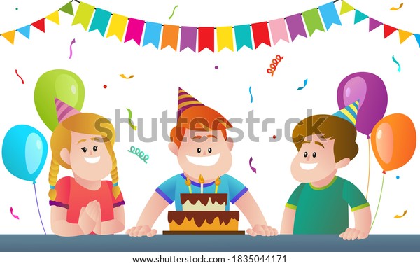 Happy Kids Birthday Party Vector Cartoon Stock Vector (Royalty Free ...