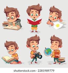 Happy kids and book. Children reading a book Back to School Concept . Vector illustration