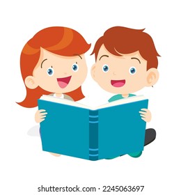 Happy kids and book.Children reading a book Back to School Concept 