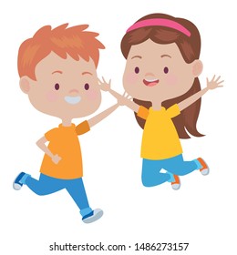 Happy kids boy and girl smiling and playing vector illustration graphic design.