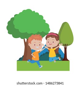 Happy Kids Boy Girl Smiling Playing Stock Vector (Royalty Free) 1486275794