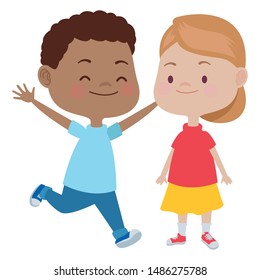 Happy kids boy and girl smiling and playing vector illustration graphic design.