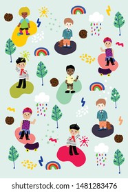 happy kids, boys illustration with cute doodle vector.