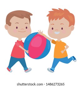 happy kids boys playing and having fun with ball vector illustration graphic design.