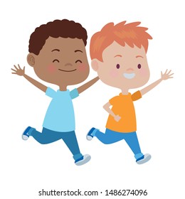happy kids boys playing and having fun vector illustration graphic design.