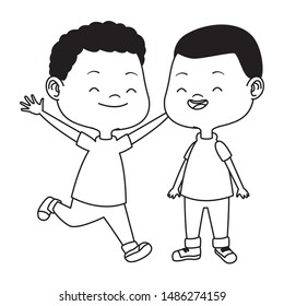 happy kids boys playing and having fun vector illustration graphic design.