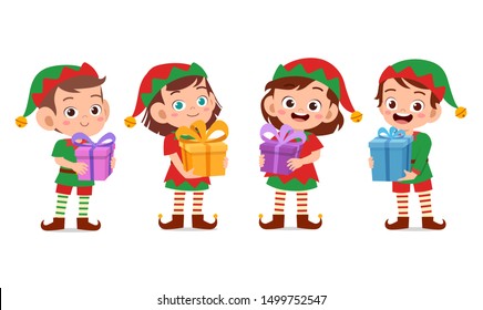 happy kids carry gift christmas