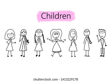 Happy kids cartoon collection. Children in different positions isolated on white background.