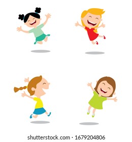 Happy kids cartoon collection. Multicultural children in different positions isolated on white background