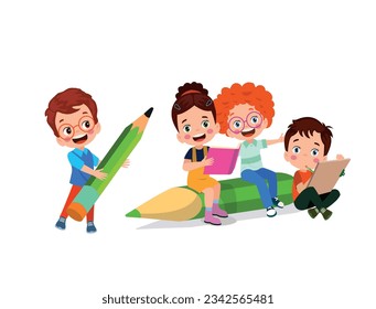 Happy kids cartoon collection. Multicultural children in different positions isolated on white background