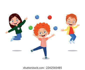 Happy kids cartoon collection. Multicultural children in different positions isolated on white background