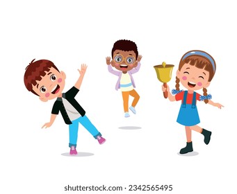 Happy kids cartoon collection. Multicultural children in different positions isolated on white background