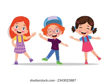 Happy kids cartoon collection. Multicultural children in different positions isolated on white background