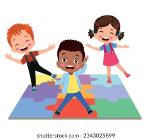 Happy kids cartoon collection. Multicultural children in different positions isolated on white background