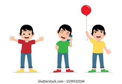 Happy kids cartoon collection. vector illustration set bundle children in different positions isolated on white background.