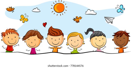 Happy kids cartoon with different pose