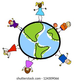 happy kids cartoon hand-drawn illustration