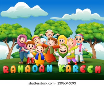 Happy kids celebrate for eid mubarak in the park
