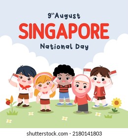 Happy Kids Celebrate Singapore National Day Social Media Post