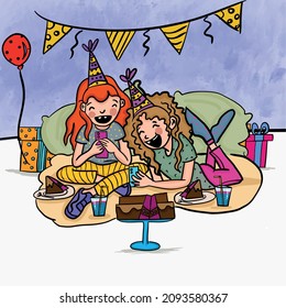 Happy kids celebrating birthday with friend. Having fun on social media.