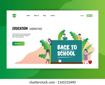 Happy kids with chalkboard. Back to school concept. Website landing page Template. vector illustration 