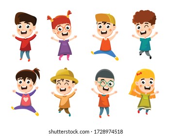 happy kids character vector design