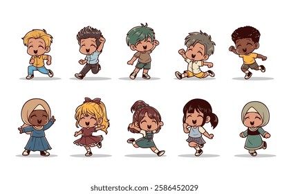 Happy kids character vector illustration set