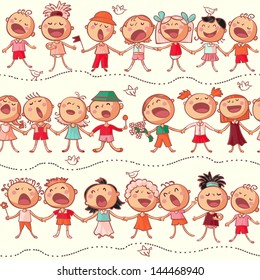 happy kids choir singing seamless vector pattern