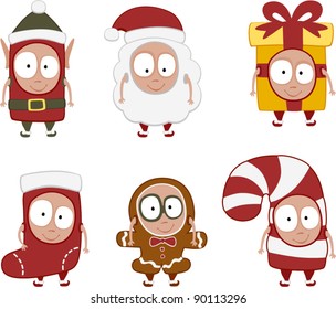 Happy kids with Christmas costumes.To see the other vector Kids with costume illustrations , please check Christmas collection.