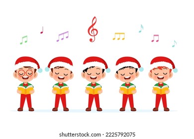 Happy kids christmas sing musical. Christmas vector style