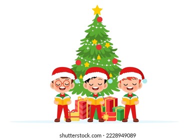 Happy kids christmas sing musical. Christmas vector style