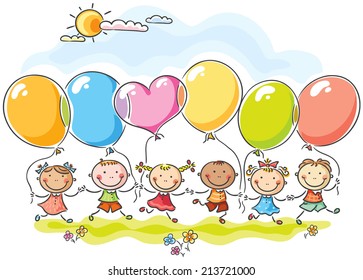 Happy kids with colorful balloons