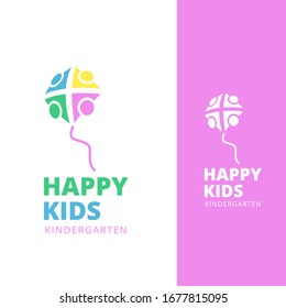 Happy kids, colourful kite shape, logo - icon vector design