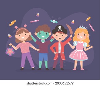 niños felices con fiesta de halloween con disfraces