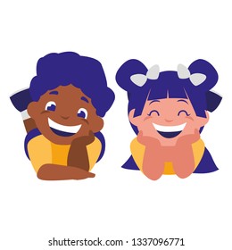 happy kids couple interracial characters