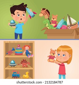 happy kids couple playing characters
