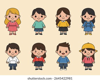 Happy Kids in Cute Matching Outfits
