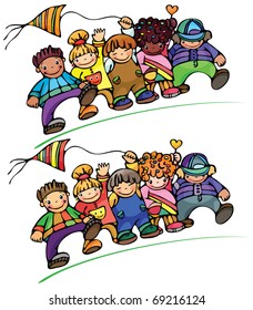 Happy kids different races.