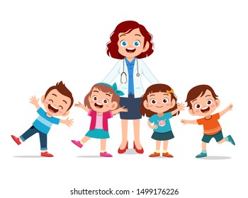 happy kids with doctor smile illustration