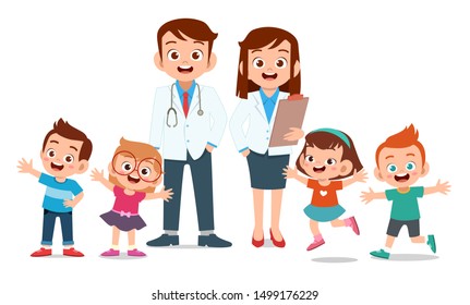 happy kids with doctor smile illustration