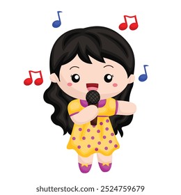 Happy Kids Doing Daily Singing Sing Song Music Singer Activity Cartoon Illustration Vector Clipart Sticker Decoration Background